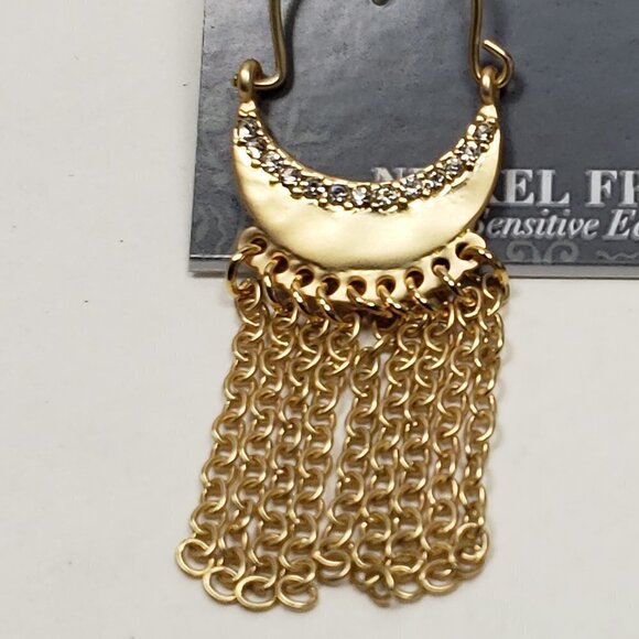 Gold Crystal Fringe Earrings โ Crescent Statement Design for Sensitive Ears - Picture 6 of 9